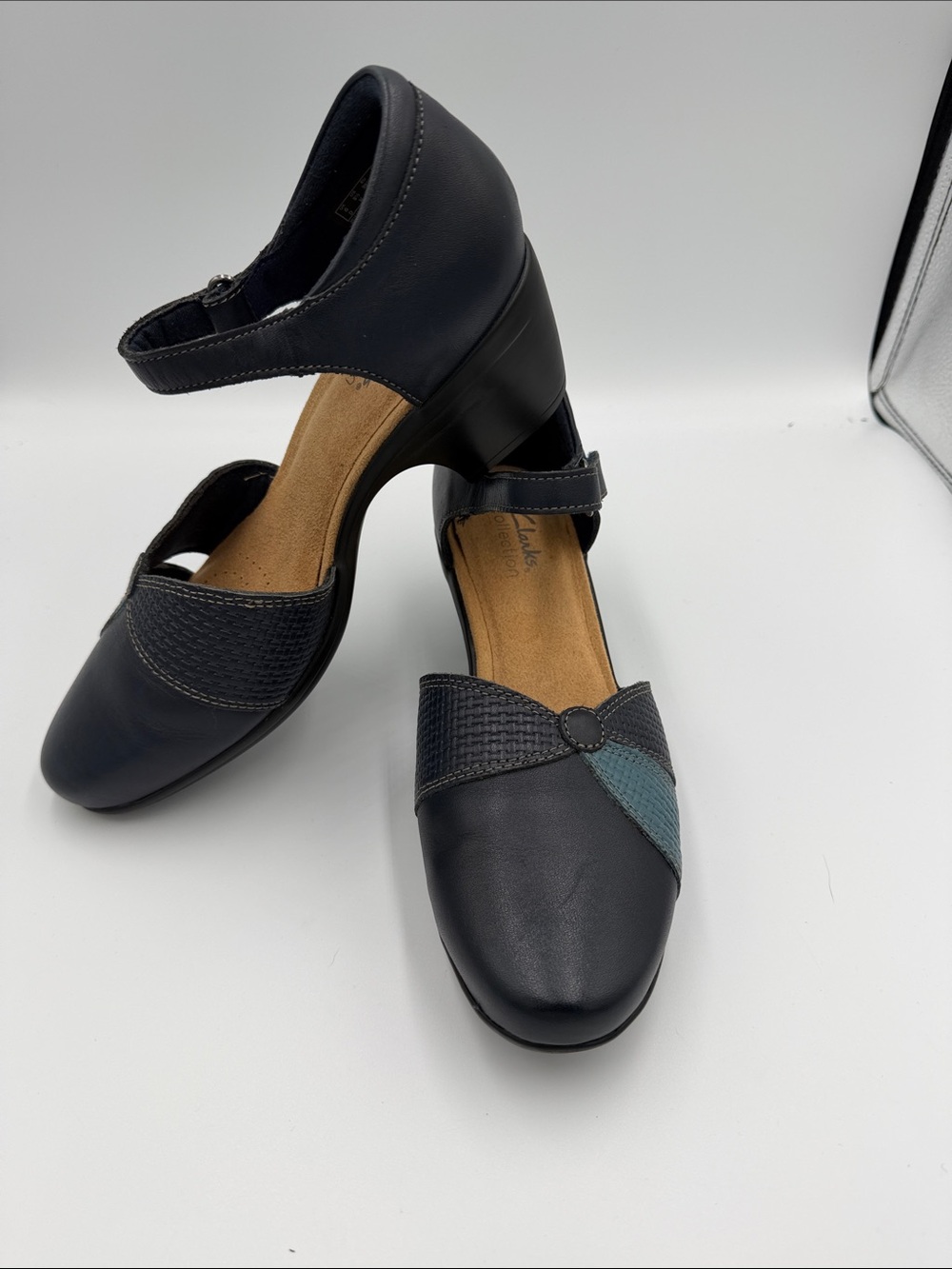 Clark’s collection Women's Navy Mary Jane Heels with Velcro Ankle Strap
